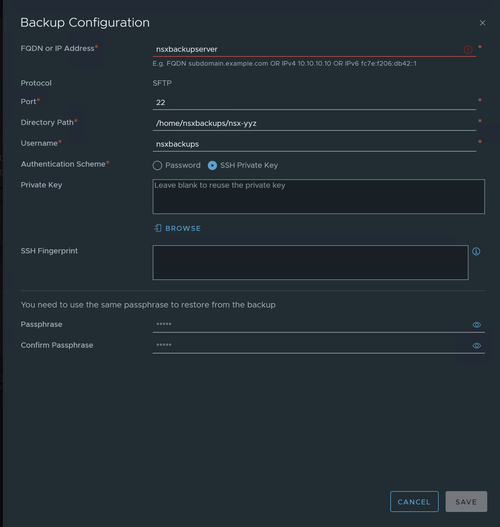 Configuring VMware NSX Manager Backups